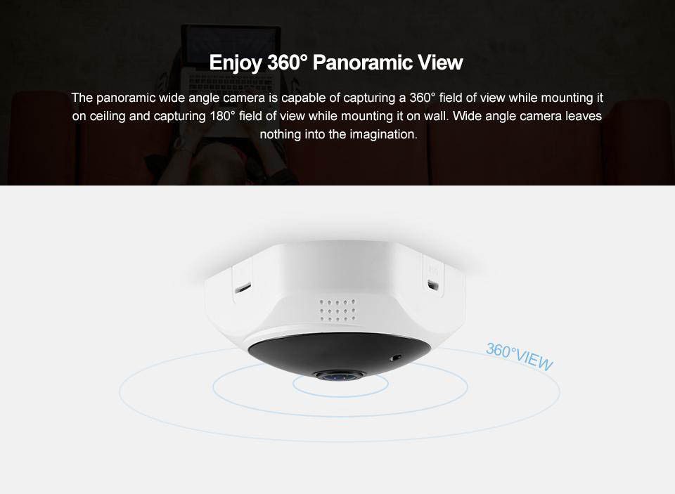 Caméra IP de sécurité, sans Fil Wifi HD avec Surveillance à 360 degrés Panoramique