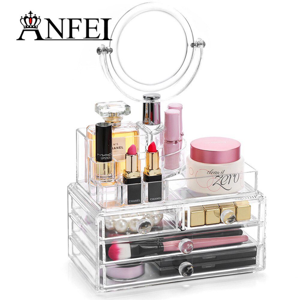 Maquillage organisateur avec tiroirs et miroir cosmétiques présentoir boîte