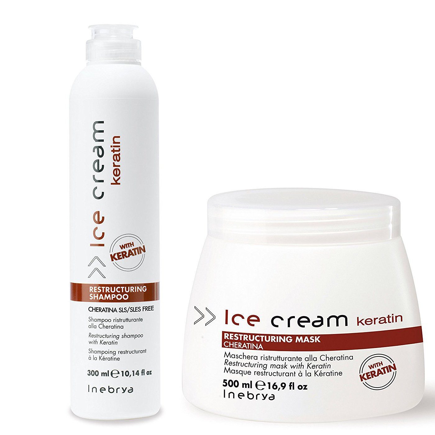 Pack Restructurant à la Kératine de Ice Cream Inebrya Shampoing 300ml + Masque 500ml