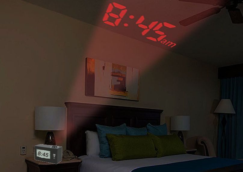 Réveil avec projection de l'heure de lumière de mur de contrôle par le son