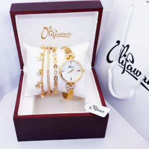 Collection Olifawan Ensemble Bijoux Bracelets et Montre en Acier inoxydable Or Blanc