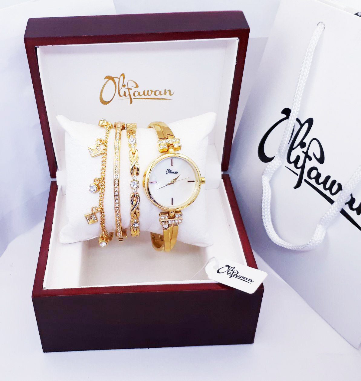 Collection Olifawan Ensemble Bijoux Bracelets et Montre en Acier inoxydable Or Blanc