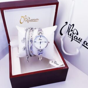 Collection Olifawan Ensemble Bijoux Bracelets et Montre en Acier inoxydable Blanc Blanc