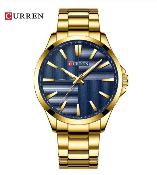 Curren 8322 Gold-Bleu Montre pour Homme avec Bracelet en Acier Inoxydable Étanche