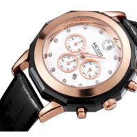 MEGIR 2042 Noir Montre Femme Chronographe bracelet en cuir montres à quartz avec date lumineux