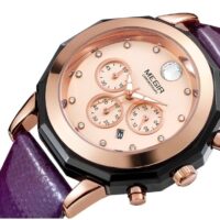 MEGIR 2042 Violet Montre Femme Chronographe bracelet en cuir montres à quartz avec date lumineux