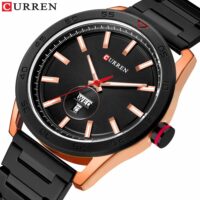 Curren 8331 Noir Luxury Montre à Quartz pour Homme avec Bracelet en Acier Inoxydable étanche
