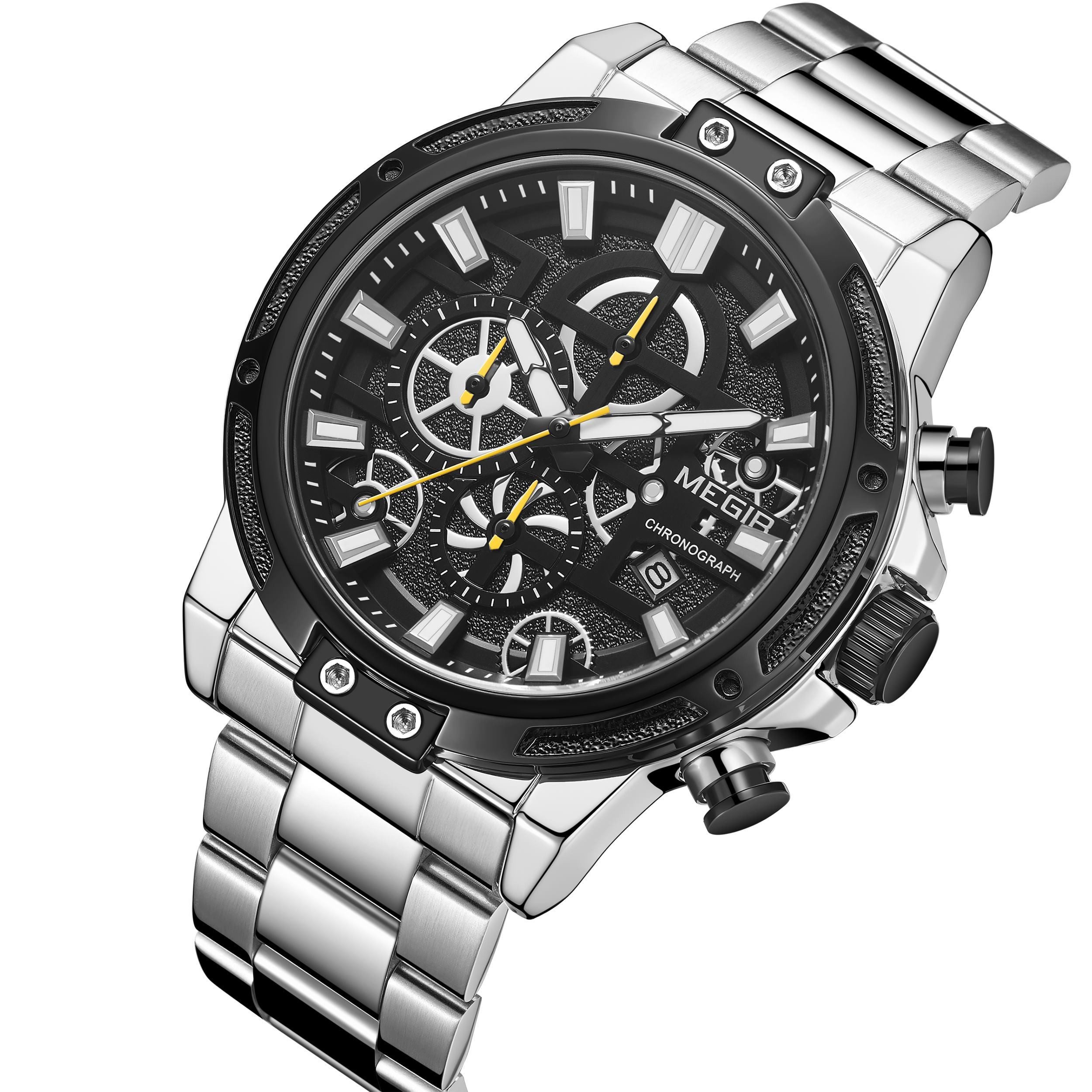MEGIR MS2108G-Argenté Montre Pour homme à Quartz armée sport chronographe montre-luxe