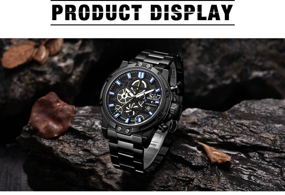 MEGIR MS2108G-Noir Montre Pour homme à Quartz armée sport chronographe montre-luxe