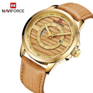 NAVIFORCE NF 9151 montre homme haut tendance marque de luxe étanche décontracté en cuir Quartz - brun doré