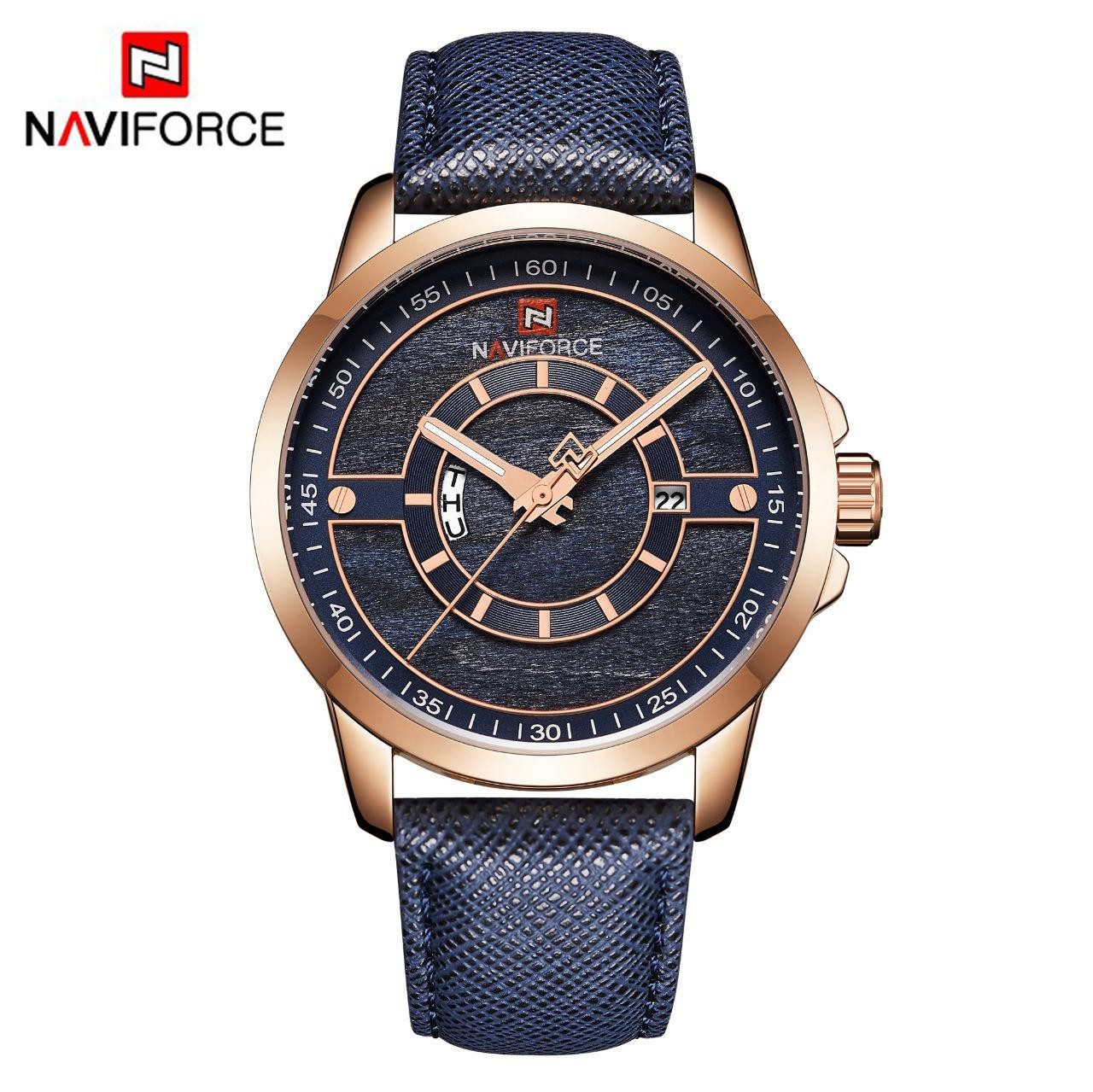 NAVIFORCE NF 9151 montre homme haut tendance marque de luxe étanche décontracté en cuir Quartz - Rose Or Bleu