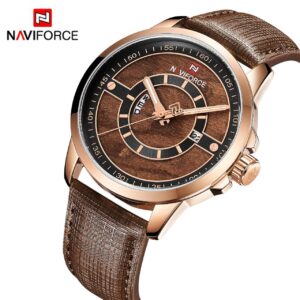 NAVIFORCE NF 9151 montre homme haut tendance marque de luxe étanche décontracté en cuir Quartz - Rose Or brun
