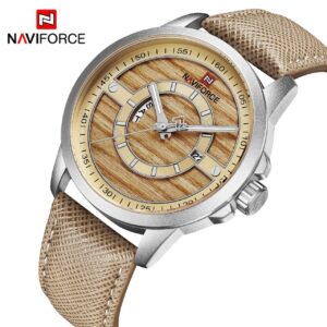 NAVIFORCE NF 9151 montre homme haut tendance marque de luxe étanche décontracté en cuir Quartz - Jaune argenté