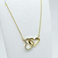 Plaqué or collier avec pendentif double cœur avec strass