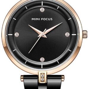 MINI FOCUS MF0120L Montre Pour Femmes Design Unique à Quartz analogique Bracelet en Acier Inoxydable Noir