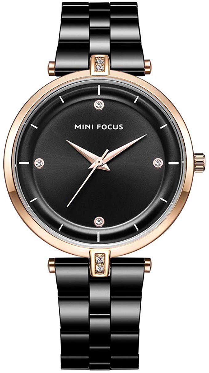 MINI FOCUS MF0120L Montre Pour Femmes Design Unique à Quartz analogique Bracelet en Acier Inoxydable Noir