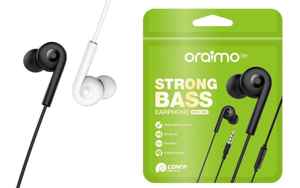 Oraimo OEP-E10 Écouteurs intra-auriculaires filaires Pure Bass et son HD avec microphone