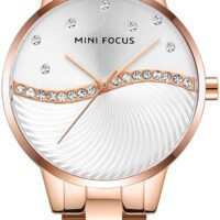 Mini Focus MF0263L Bronze Montre de Luxe pour Femme Bracelet en Acier Inoxydable Strass