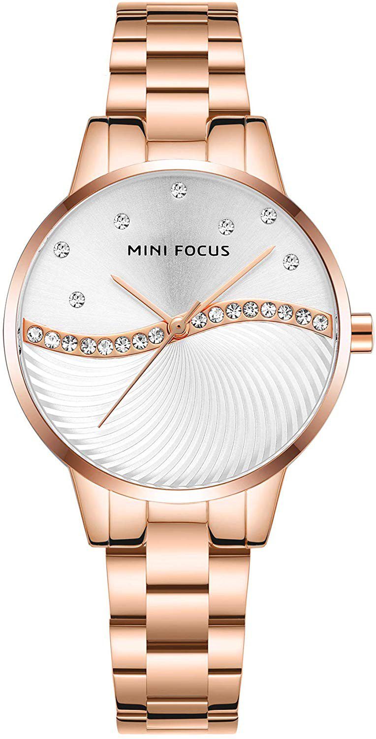 Mini Focus MF0263L Bronze Montre de Luxe pour Femme Bracelet en Acier Inoxydable Strass