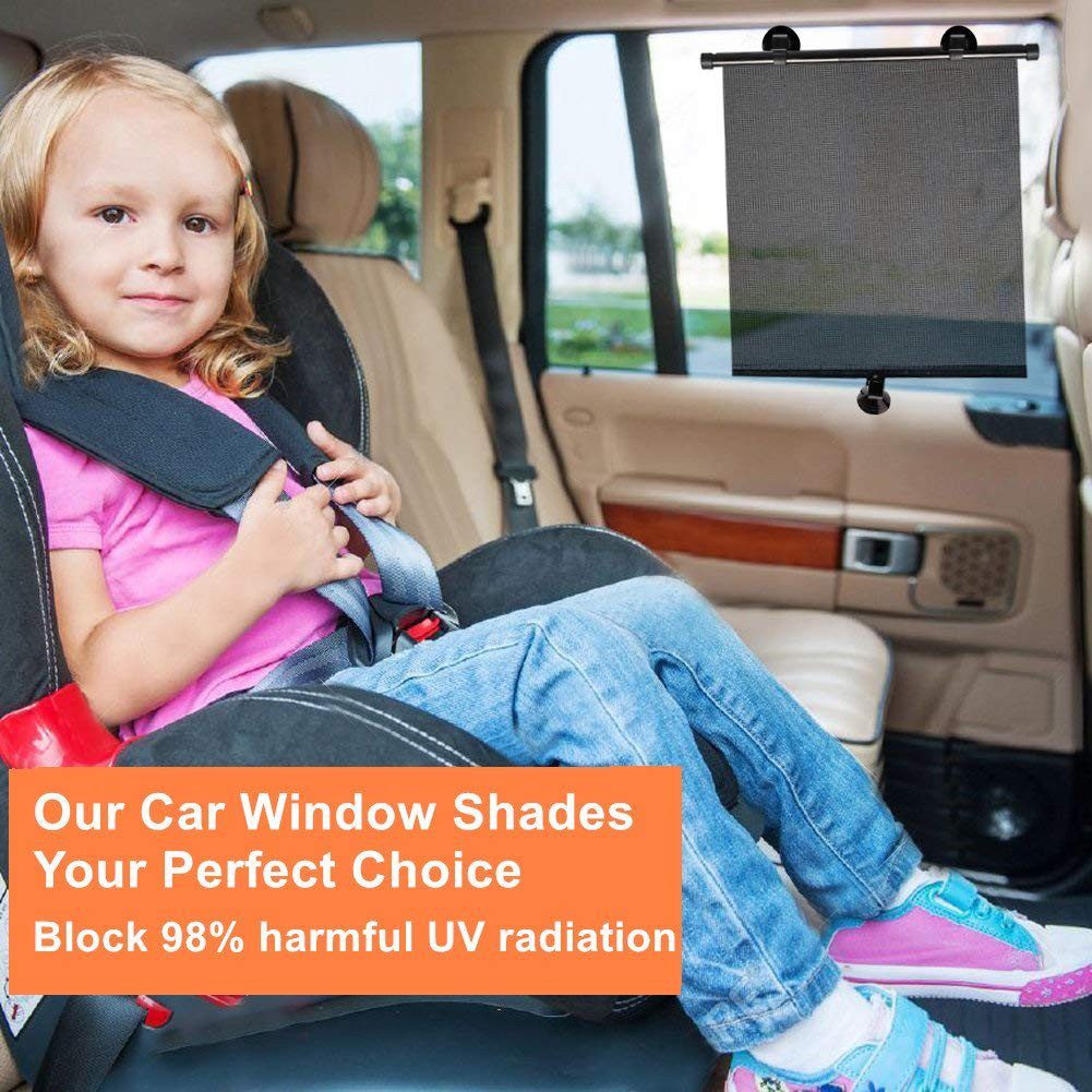 Pare-soleil fenêtre de voiture Wisdom pour bébé Pack de 2 pare-soleil à rouleau rétractable pour vitres latérales et arrière