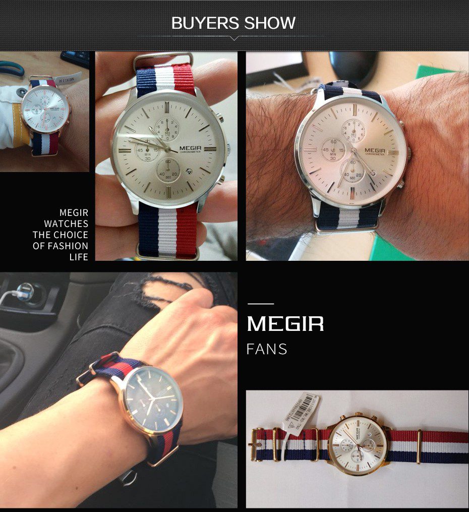 MEGIR M2011 LBL MH montre Pour Homme avec bracelet en toile casual étanche chronographe
