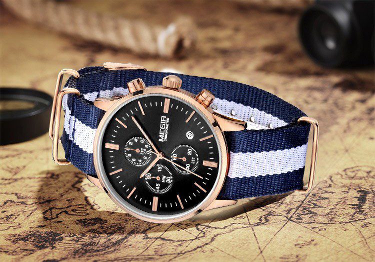 MEGIR M2011 LBL MH montre Pour Homme avec bracelet en toile casual étanche chronographe