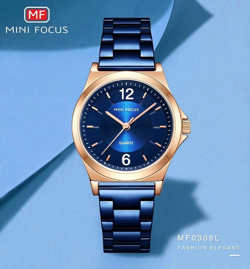 MINI FOCUS MF0308L Bleu Montre Femmes bracelet en acier inoxydable montre à Quartz mode étanche
