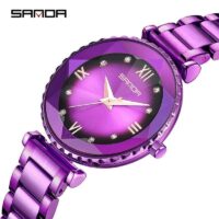 SANDA luxe Violette montre pour femme minimaliste en acier inoxydable maille montre de mode étanche femmes à Quartz
