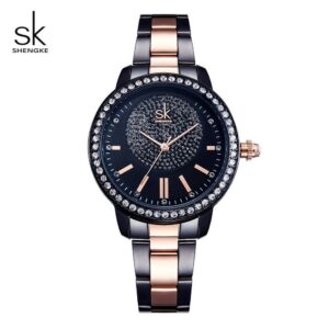 SK Shengke K0075 Noir marque de luxe Femmes montres à Quartz de étanche