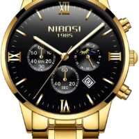 NIBOSI 2325 Montre Pour Homme Gold Noir Montre à quartz Cadran Métallique Bande Luxe Célèbre