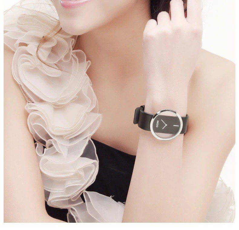 Fashion DOM LP-205L Noir Femme Montre-bracelet 30m Étanche Cadran Creux