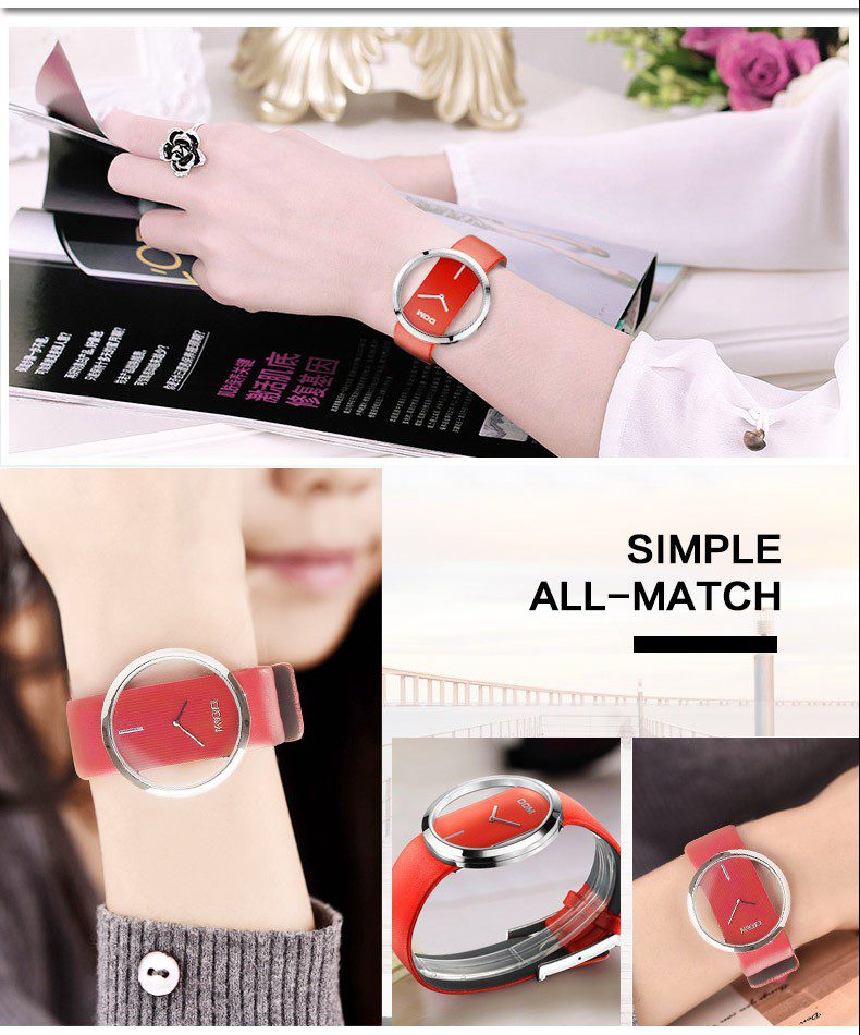 Fashion DOM LP-205L Rouge Femme Montre-bracelet 30m Étanche Cadran Creux