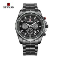 REWARD RD63078M Noir Entier Montre-bracelet À Quartz pour Homme, Analogique, Multi-chronographe, Pointeur Lumineux