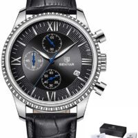 BENYAR BY-5129M montre pour hommes chronographe à Quartz bracelet en cuir Noir