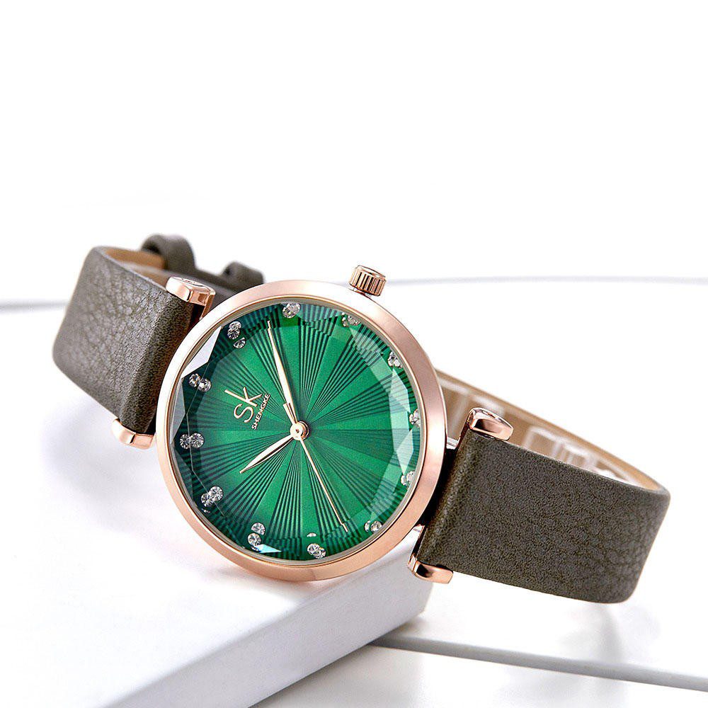 SHENGKE K00099 vert montres femmes bracelet en cuir décontracté étanche horloge