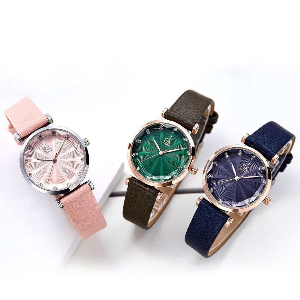SHENGKE K00099 Rose montres femmes bracelet en cuir décontracté étanche horloge