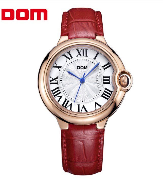 DOM G-1068 Rouge montre femmes marque de luxe mode décontracté étanche en cuir dame doré quartz