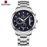 REWARD 81010 Argenté Bleu Montre de luxe hommes en acier inoxydable Quartz Sport chronographe étanche