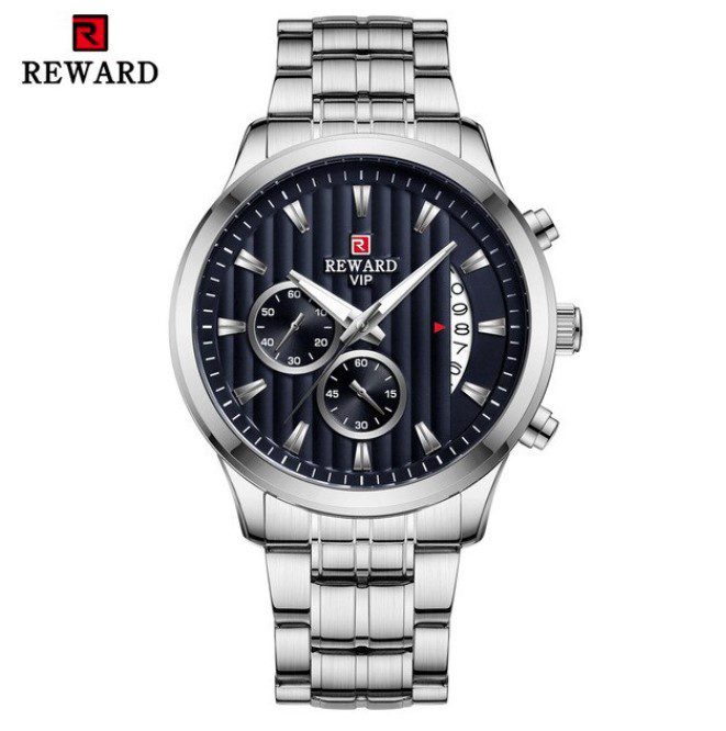 REWARD 81010 Argenté Bleu Montre de luxe hommes en acier inoxydable Quartz Sport chronographe étanche