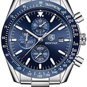 BENYAR BY 5140M Argenté Bleu montre hommes de luxe chronographe