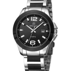 MEGIR MS5006L Noir Pour Femme Simple cadran rond montres à Quartz acier inoxydable étanche