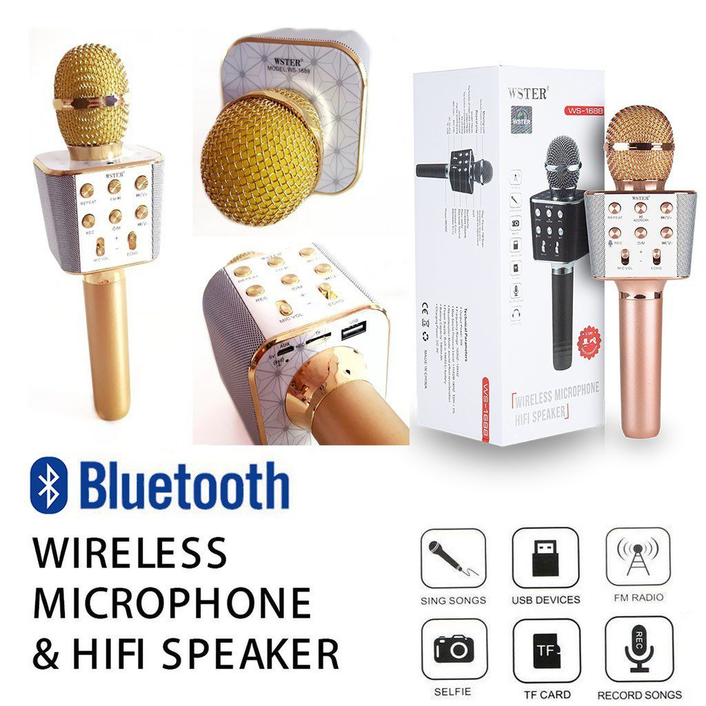 Wster WS-1688 Microphone sans fil karaoké Bluetooth avec haut parleur
