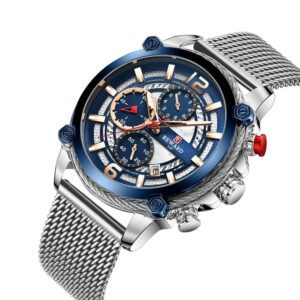 REWARD RD82022M Argenté montre à Quartz chronographe luxe de marque pour hommes en acier inoxydable