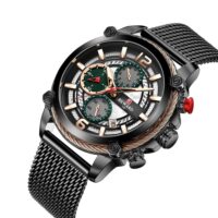 REWARD RD82022M Noir montre à Quartz chronographe luxe de marque pour hommes en acier inoxydable