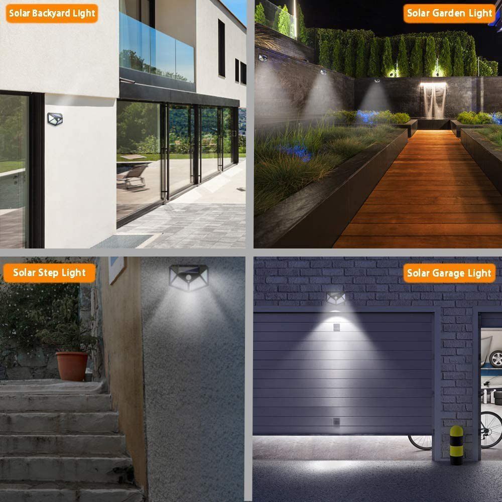 Kit 4 Pièces Lampes solaires d'extérieur 100 LED de jardin étanches à l'eau, lumières de sécurité avec détecteur de mouvement