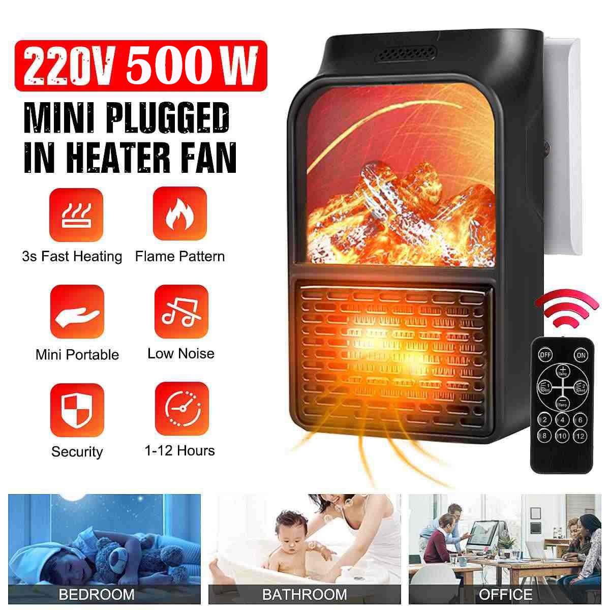 Mini Portable chauffage électrique 500W ventilateur cheminée flamme affichage minuterie avec télécommande