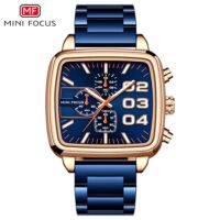 MINIFOCUS MF0314G Bleu Or Montre à quartz étanche pour homme avec calendrier et chronographe, bracelet en acier inoxydable