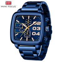 MINIFOCUS MF0314G Bleu Montre à quartz étanche pour homme avec calendrier et chronographe, bracelet en acier inoxydable