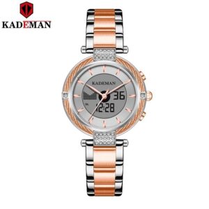 KADEMAN K9080 Argenté Bronze montre bracelet à Quartz pour femmes étanche double affichage LCD de Luxe