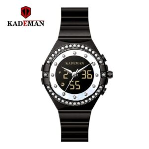 KADEMAN K9079 Noir montre bracelet à Quartz pour femmes étanche double affichage LCD de Luxe